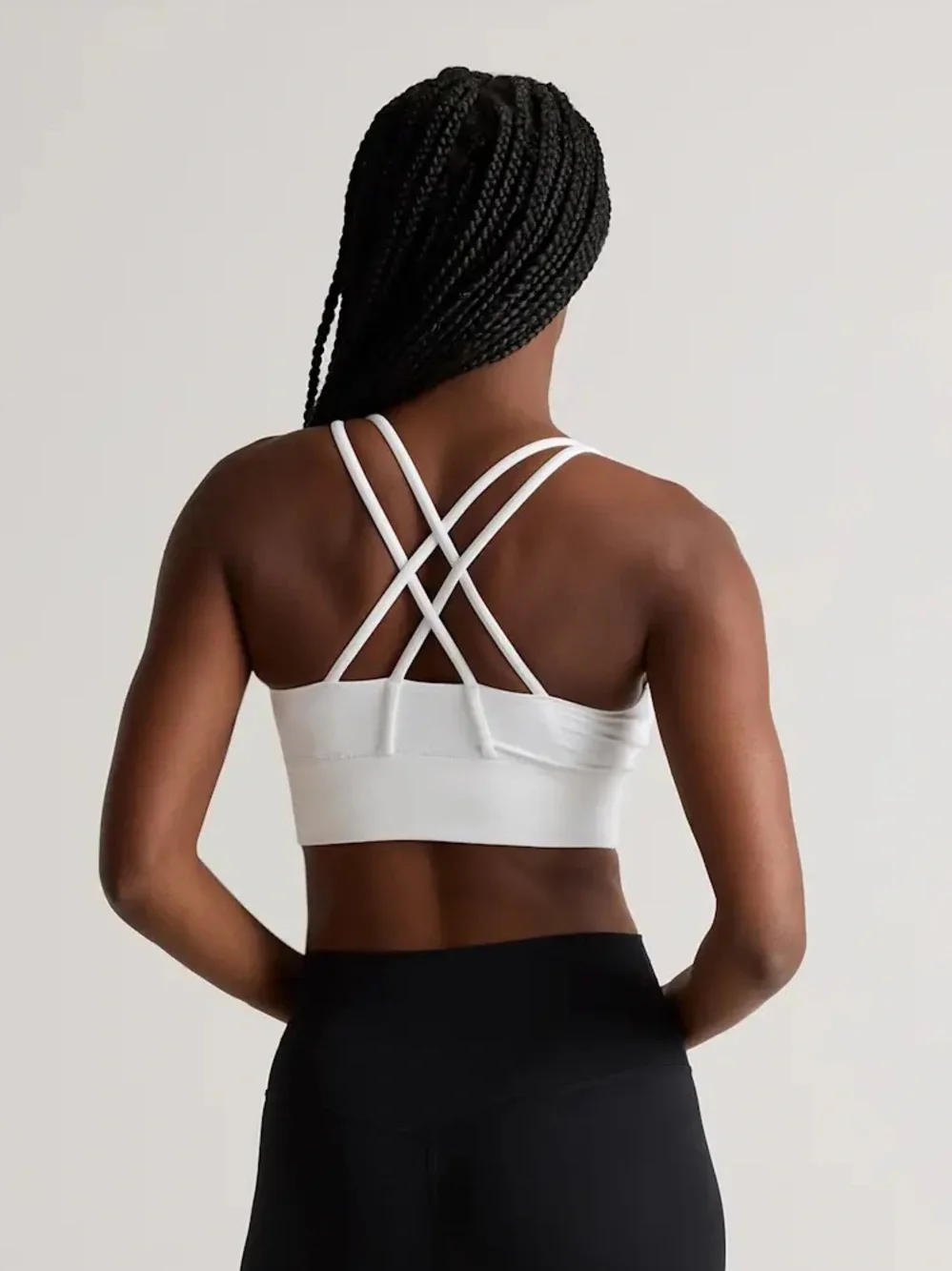 NWT QUINCE Power-Up Long Line Strappy Sports Bra Small Classic White 0280